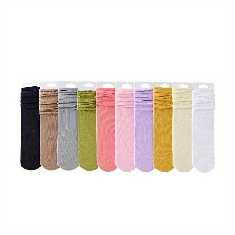 10 Pairs Mid Tube Solid Pile Socks Women's Stockings