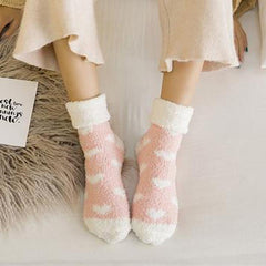 Heart Pattern Coral Fleece Winter Socks Women's Stocking