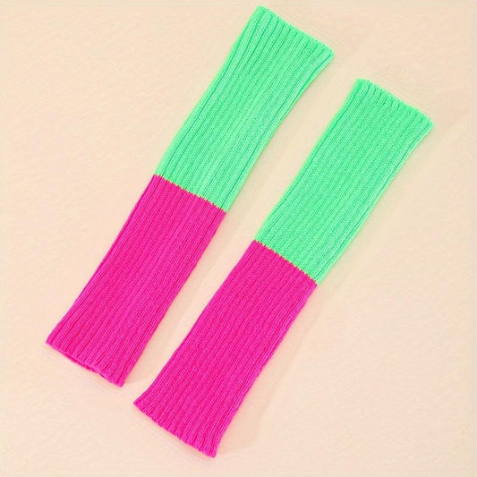 Colorblock Knitted Leg Warmers Warm Knee High Socks Women's Stockings