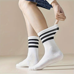 10 Pairs Striped Sports Socks Mid Tube Womens Stockings