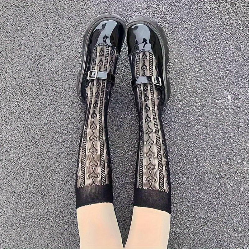Floral Lace Mesh Calf Socks Women's Knee High Stockings