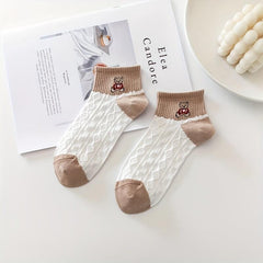 5 Pairs Cartoon Bear Print Socks Crew Short Stockings Women's Hosiery