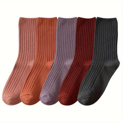 5 Pairs Solid Socks Comfy & Breathable Women's Stockings