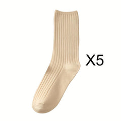 5 Pairs Solid Socks Comfy & Breathable Women's Stockings