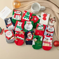 5 Pairs Christmas Print Socks Women's Mid Tube Stockings