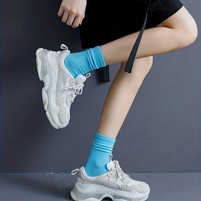 10 Pairs Women's Solid Mid Tube Socks, Comfy & Breathable Stockings