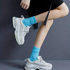 10 Pairs Women's Solid Mid Tube Socks, Comfy & Breathable Stockings