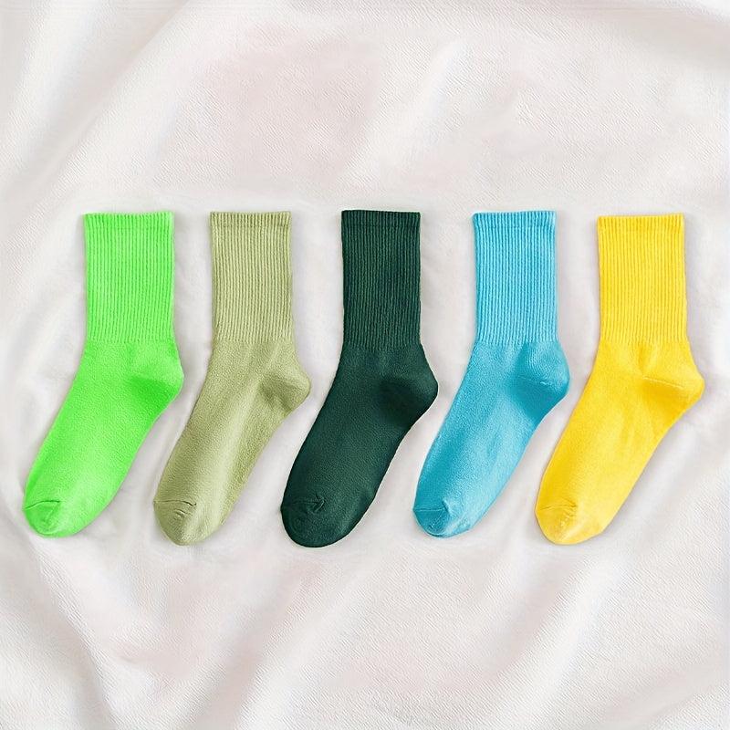 10 Pairs Women's Solid Mid Tube Socks, Comfy & Breathable Stockings