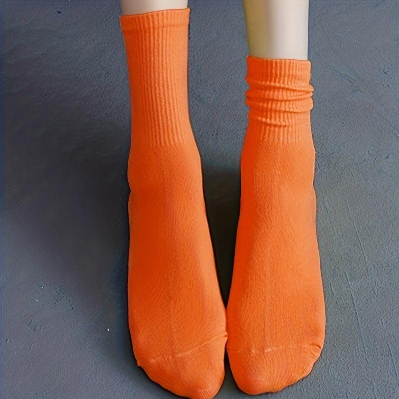 10 Pairs Women's Solid Mid Tube Socks, Comfy & Breathable Stockings