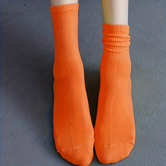 10 Pairs Women's Solid Mid Tube Socks, Comfy & Breathable Stockings