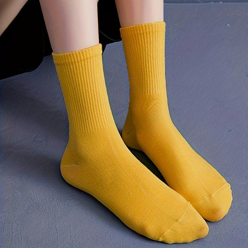 10 Pairs Women's Solid Mid Tube Socks, Comfy & Breathable Stockings
