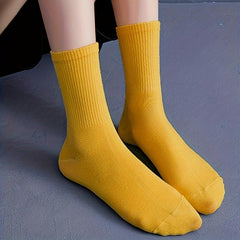 10 Pairs Women's Solid Mid Tube Socks, Comfy & Breathable Stockings