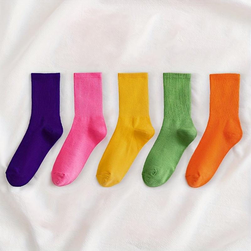 10 Pairs Women's Solid Mid Tube Socks, Comfy & Breathable Stockings
