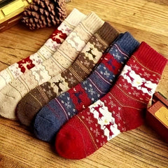 5 Pairs Christmas Elk Print Socks Warm & Cozy Mid Tube Stockings