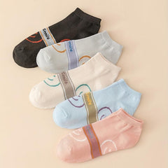 5 Pairs Smiling Face Print Socks Women's Ankle Stockings
