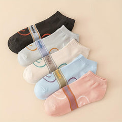 5 Pairs Smiling Face Print Socks Women's Ankle Stockings
