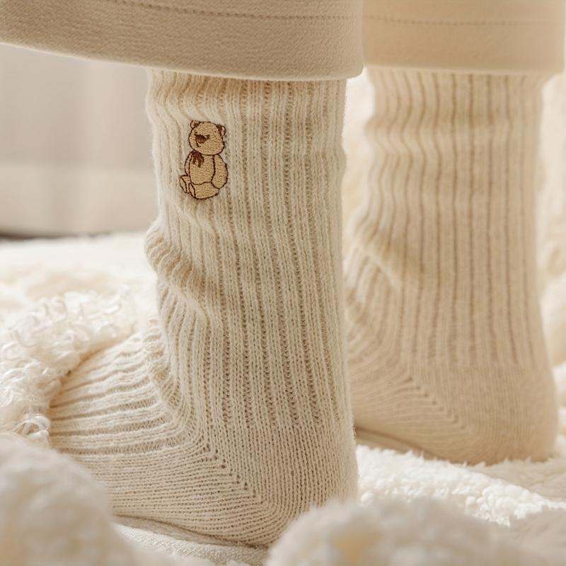 5 Pairs Bear Embroidery Socks for Women