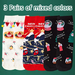 3 Pairs Christmas Print Socks Comfy & Mid Tube Women's Stockings