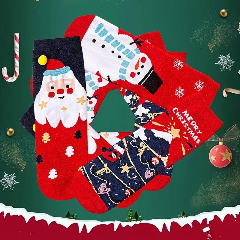 3 Pairs Christmas Print Socks Comfy & Mid Tube Women's Stockings