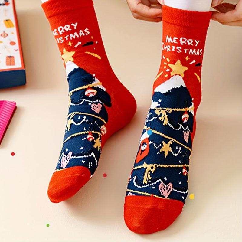 3 Pairs Christmas Print Socks Comfy & Mid Tube Women's Stockings