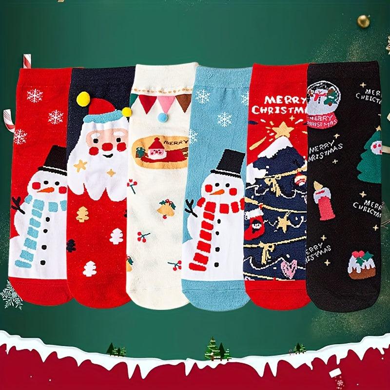 3 Pairs Christmas Print Socks Comfy & Mid Tube Women's Stockings