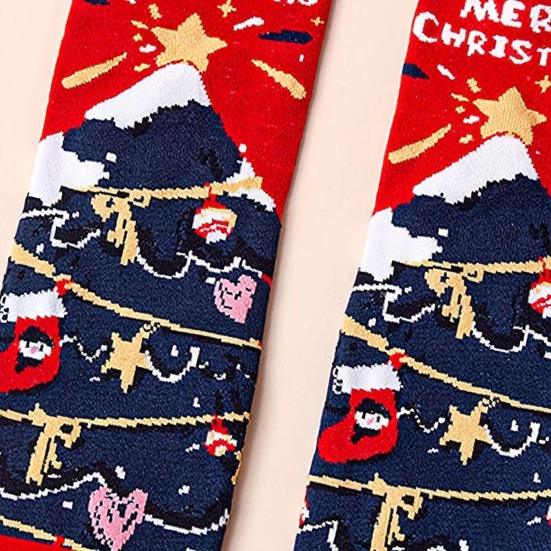 3 Pairs Christmas Print Socks Comfy & Mid Tube Women's Stockings