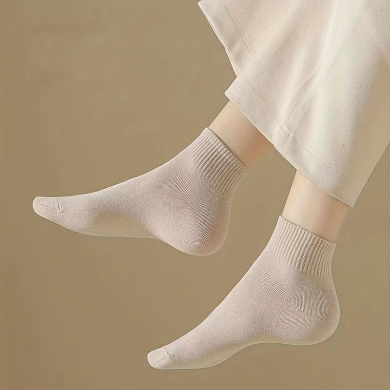 10 Pairs Women's Crew Short Socks Soft & Comfy Solid Stockings