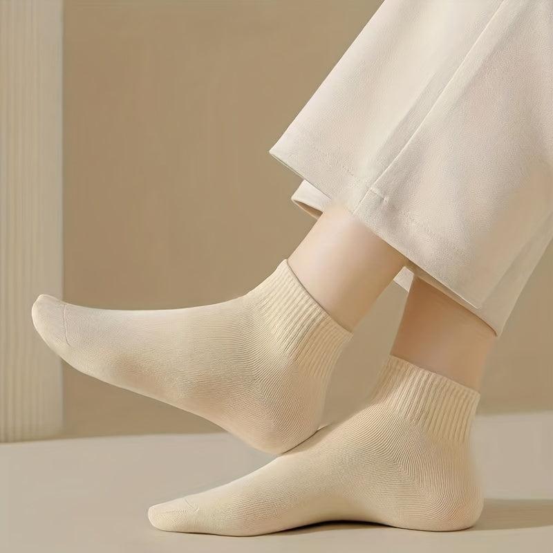 10 Pairs Women's Crew Short Socks Soft & Comfy Solid Stockings