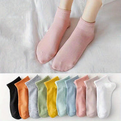 10 Pairs Women's Crew Short Socks Soft & Comfy Solid Stockings