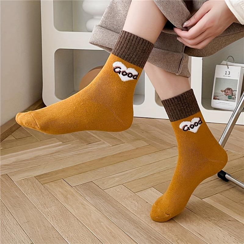5 Pairs Letter Print Comfy Crew Socks Women's Stockings