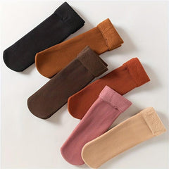 6 Pairs Plush Lined Mid Tube Socks Women's Stockings