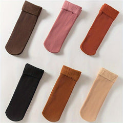 6 Pairs Plush Lined Mid Tube Socks Women's Stockings
