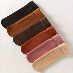 6 Pairs Plush Lined Mid Tube Socks Women's Stockings