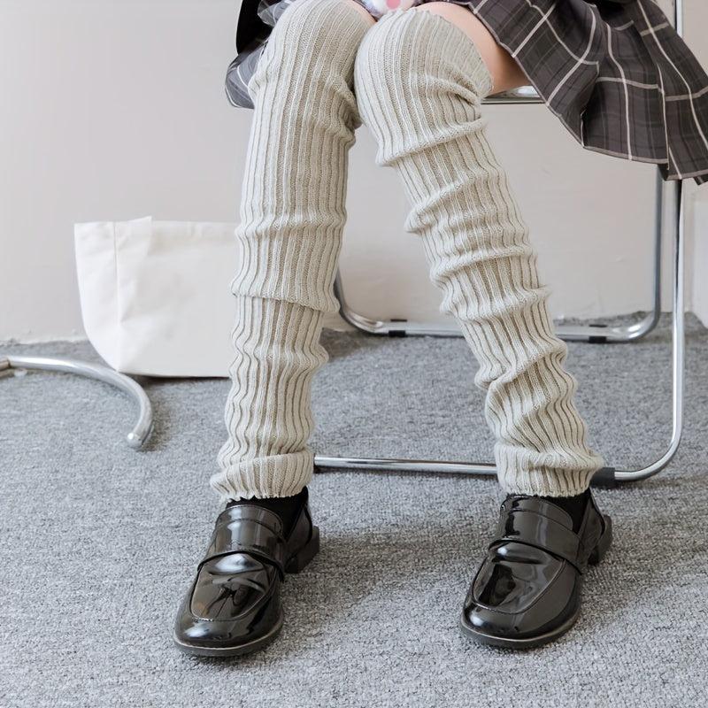 Solid Ribbed Leg Warmers Over Knee Socks Women's Stockings
