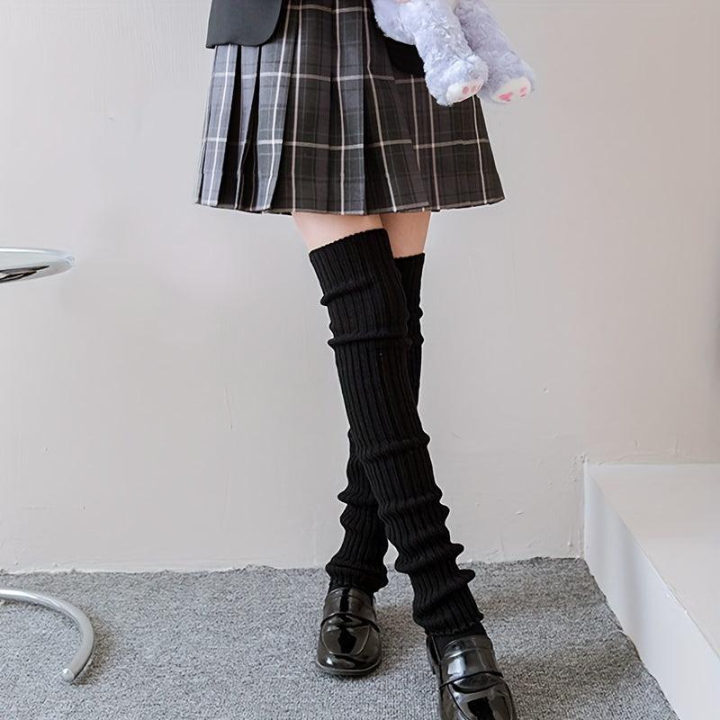 Solid Ribbed Leg Warmers Over Knee Socks Women's Stockings