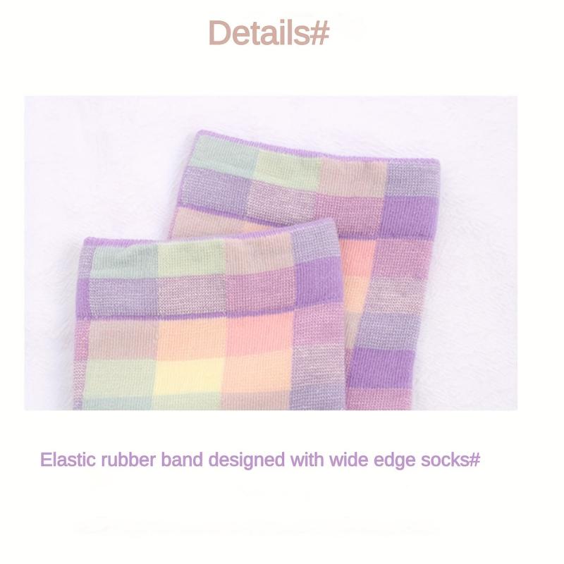 Plaid Print Crew Socks Retro Style Mid Tube Stockings