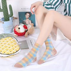 Plaid Print Crew Socks Retro Style Mid Tube Stockings