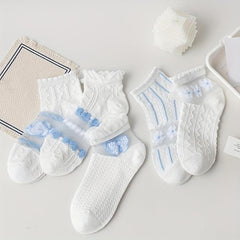 5 Pairs Colorblock Print Textured Short Socks Women's Ankle Stockings