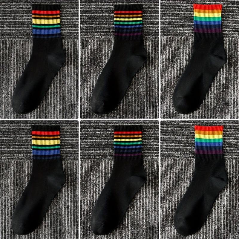 6 Pairs Rainbow Striped Socks Women's Stockings & Hosiery