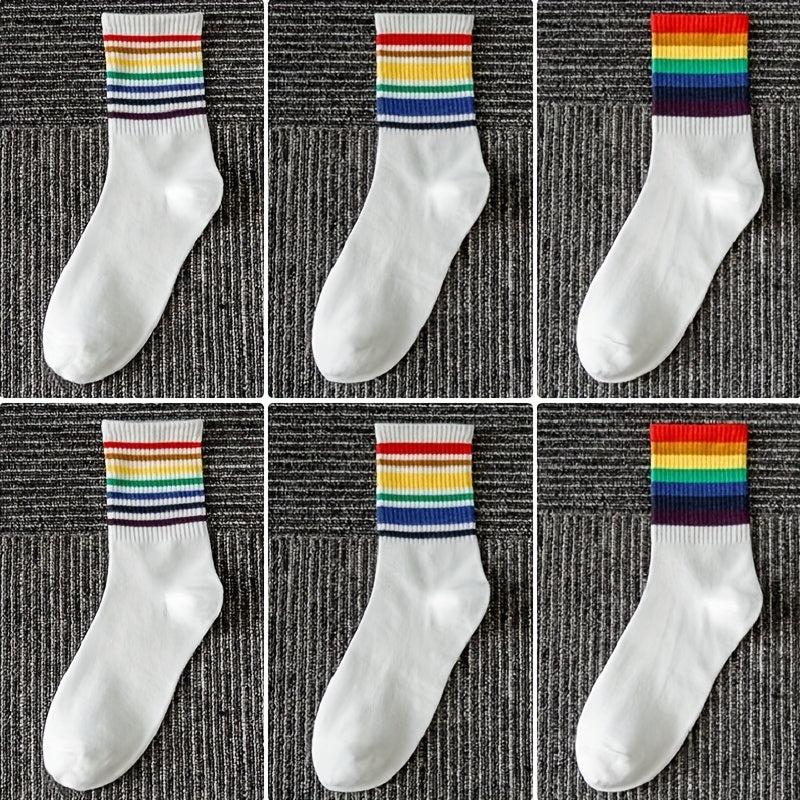 6 Pairs Rainbow Striped Socks Women's Stockings & Hosiery