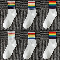 6 Pairs Rainbow Striped Socks Women's Stockings & Hosiery