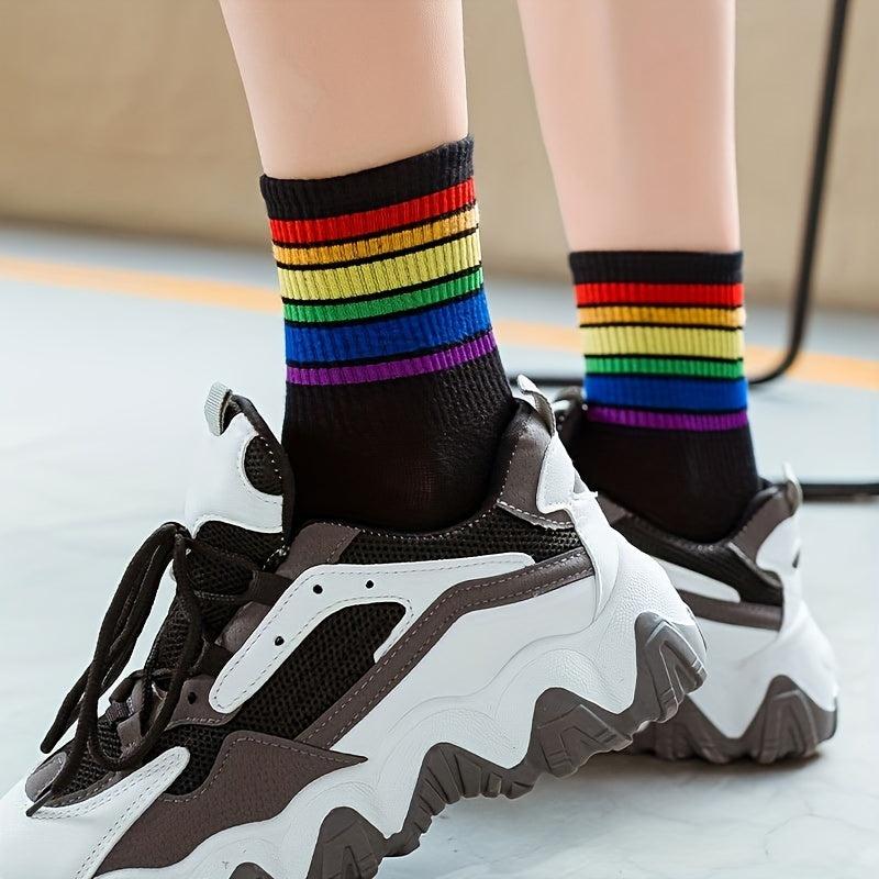 6 Pairs Rainbow Striped Socks Women's Stockings & Hosiery