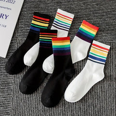 6 Pairs Rainbow Striped Socks Women's Stockings & Hosiery
