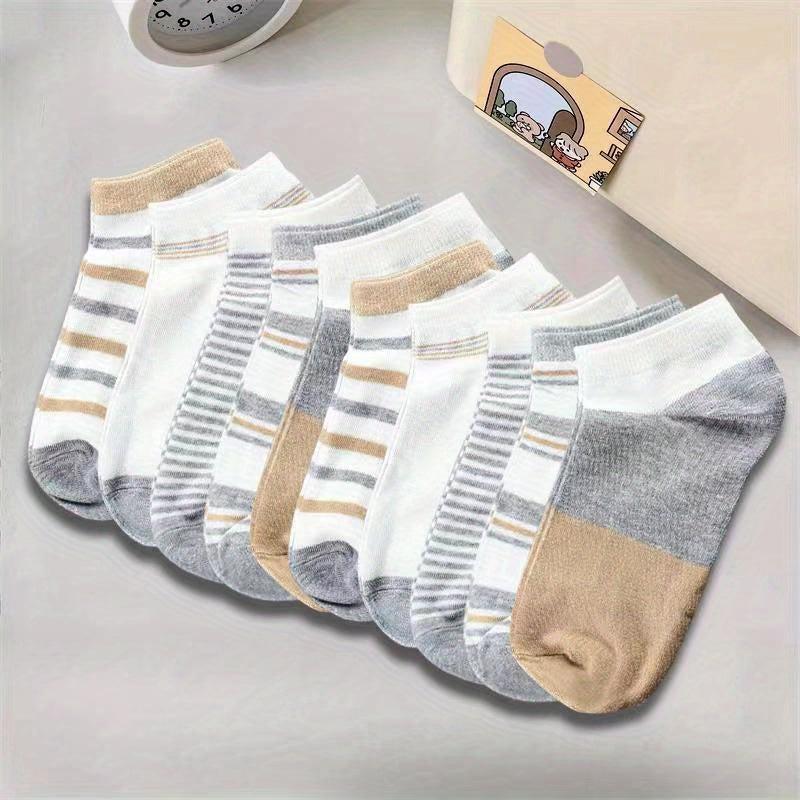 5 Pairs Striped Ankle Socks Women's Stockings