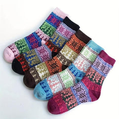 5 Pairs Geometric Pattern Ethnic Style Socks Women's Stockings
