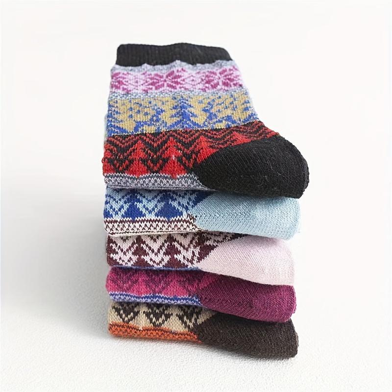 5 Pairs Geometric Pattern Ethnic Style Socks Women's Stockings