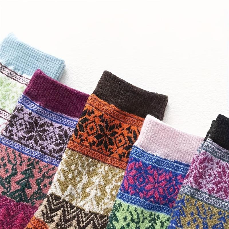 5 Pairs Geometric Pattern Ethnic Style Socks Women's Stockings