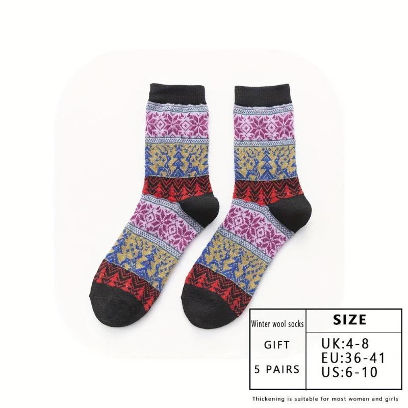 5 Pairs Geometric Pattern Ethnic Style Socks Women's Stockings