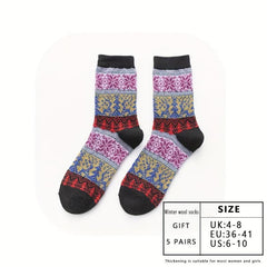 5 Pairs Geometric Pattern Ethnic Style Socks Women's Stockings