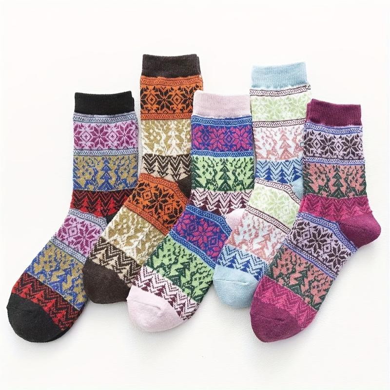 5 Pairs Geometric Pattern Ethnic Style Socks Women's Stockings